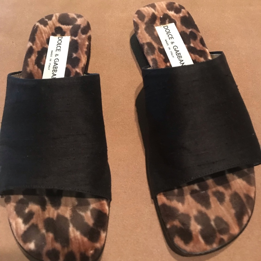 Dolce and Gabana black silk flat slide